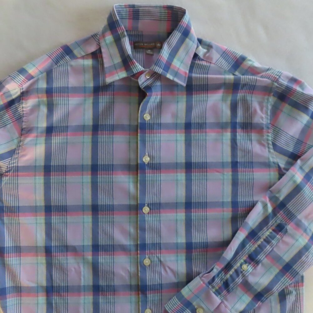 Peter Millar Summer Comfort Men's Multi-Color Long Sleeve Button Front Shirt Med